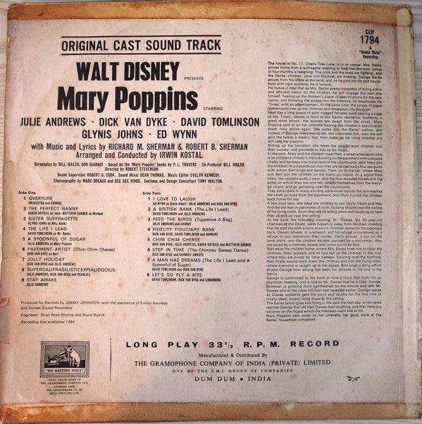 Various : Walt Disney's Mary Poppins (Original Cast Sound Track) (LP, Album, Mono, Gat)