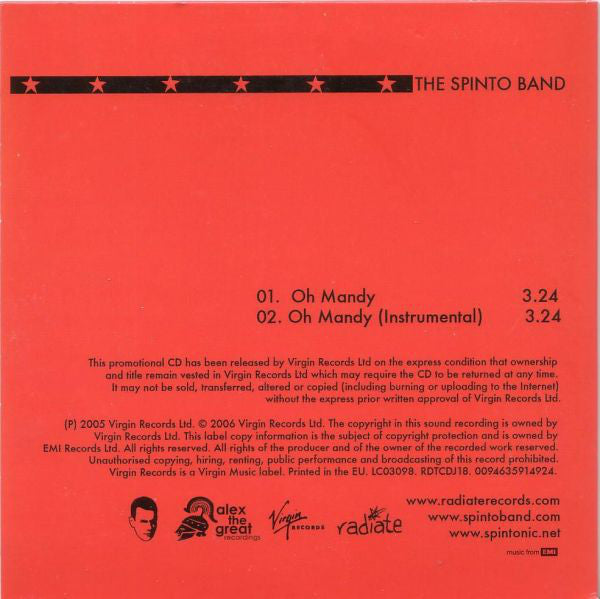 The Spinto Band : Oh Mandy (CD, Single, Promo)