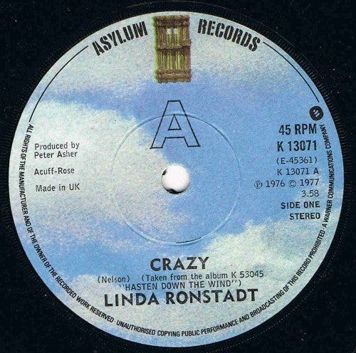 Linda Ronstadt : Crazy (7", Single)