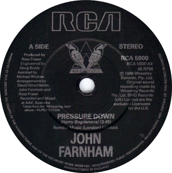 John Farnham : Pressure Down (7", Single)