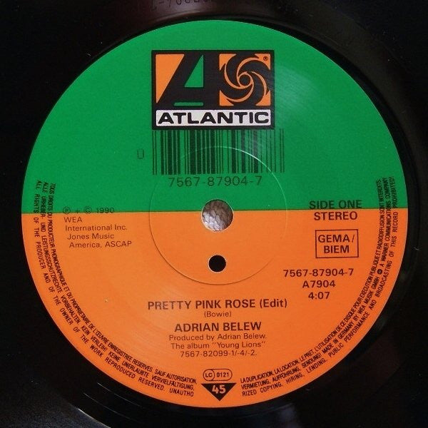 Adrian Belew Featuring David Bowie : Pretty Pink Rose (7", Single)