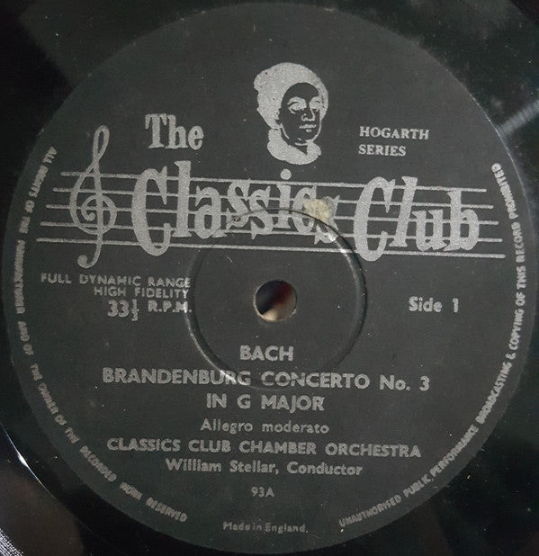 Johann Sebastian Bach, The Classics Club Chamber Orchestra : Brandenburg Concerto No. 3 In G Major (7", EP, Hog)