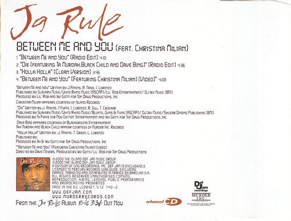 Ja Rule Feat. Christina Milian : Between Me And You (CD, Single, Enh)
