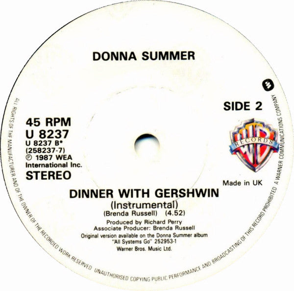 Donna Summer : Dinner With Gershwin (7", Single, Pap)