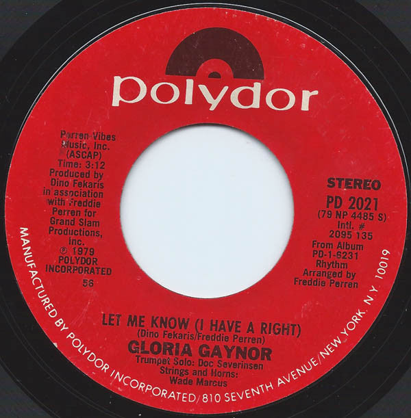 Gloria Gaynor : Let Me Know (I Have A Right) (7", Single, Styrene, 56)