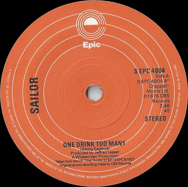 Sailor : One Drink Too Many (7")