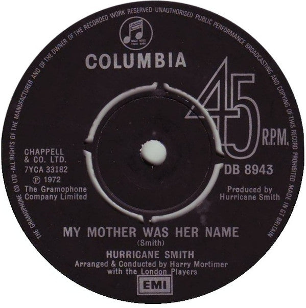 Hurricane Smith : My Mother Was Her Name (7", Single)