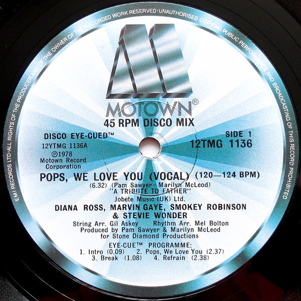 Diana Ross, Marvin Gaye, Smokey Robinson & Stevie Wonder : Pops, We Love You (A Tribute To Father) (12", Single, Ltd)