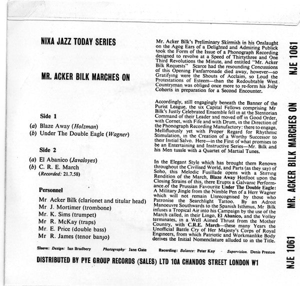 Acker Bilk And His Paramount Jazz Band : Mr. Acker Bilk Marches On (7", EP)