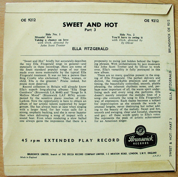 Ella Fitzgerald : Sweet And Hot Part 3 (7", EP)
