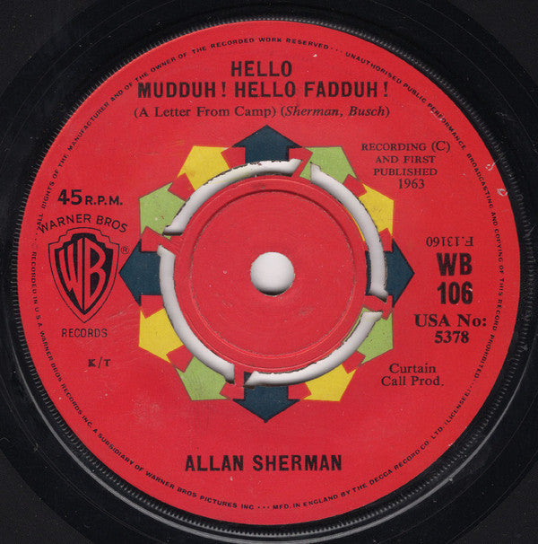 Allan Sherman : Hello Muddah! Hello Fadduh! (A Letter From Camp) (7", Single)