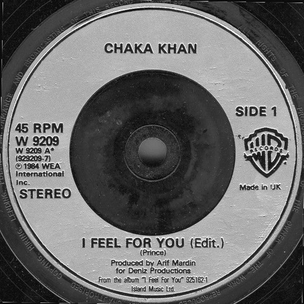 Chaka Khan : I Feel For You (7", Single, Sil)