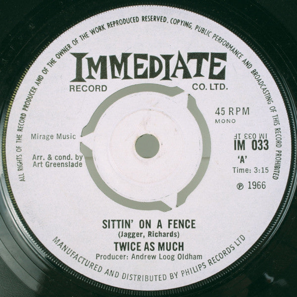 Twice As Much : Sittin' On A Fence (7", Single)