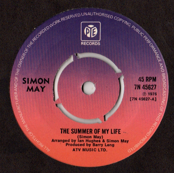 Simon May : The Summer Of My Life (7", Single, Kno)