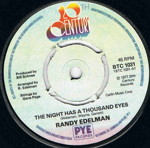 Randy Edelman : The Night Has A Thousand Eyes (7")