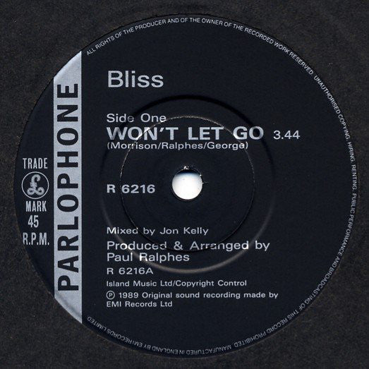 Bliss (10) : Won't Let Go (7", Single)