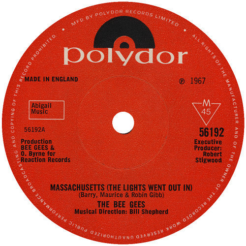 Bee Gees : Massachusetts (The Lights Went Out In) (7", Single, Sol)
