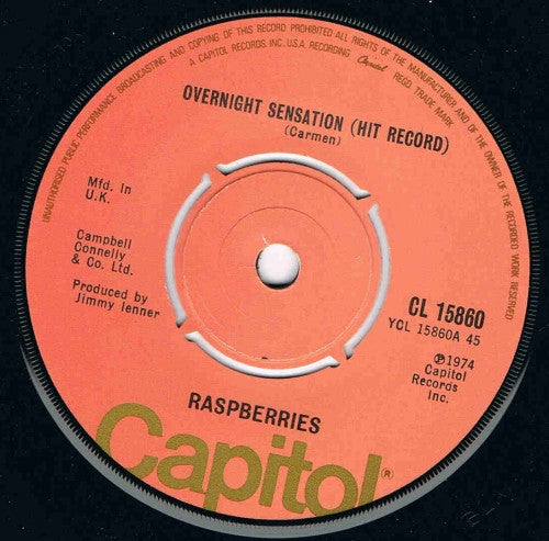 Raspberries : Overnight Sensation (Hit Record) (7", Single, RE)