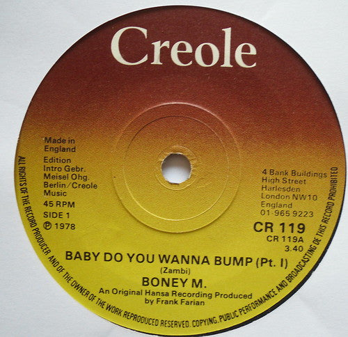Boney M. : Baby Do You Wanna Bump (7", Single, Sol)