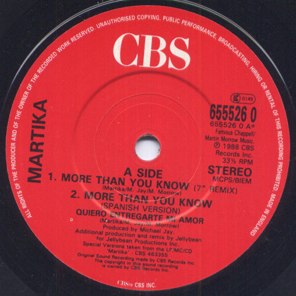 Martika : More Than You Know (7", EP, Ltd, Pos)
