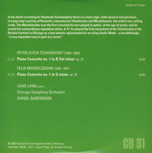 Pyotr Ilyich Tchaikovsky | Felix Mendelssohn-Bartholdy - Lang Lang, The Chicago Symphony Orchestra, Daniel Barenboim : First Piano Concertos (CD, Album, RE, Car)