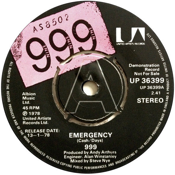 999 : Emergency (7", Single, Promo)