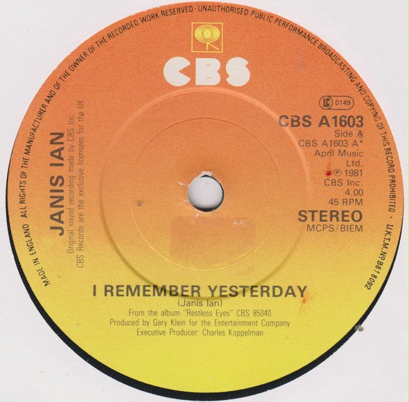 Janis Ian : I Remember Yesterday (7")