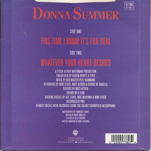 Donna Summer : This Time I Know It's For Real (7", Single, Dam)