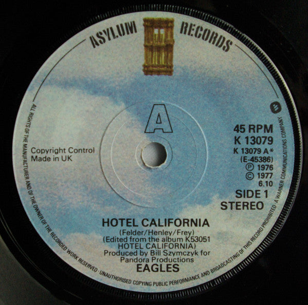 Eagles : Hotel California (7", Single, Sol)