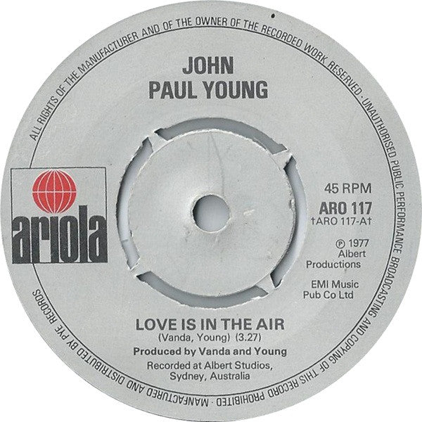 John Paul Young : Love Is In The Air (7", Single, Kno)