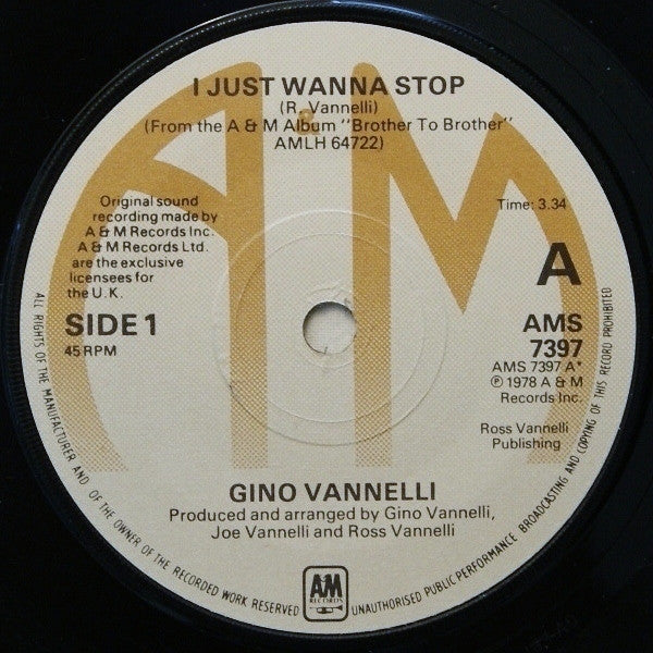 Gino Vannelli : I Just Wanna Stop (7", Single)