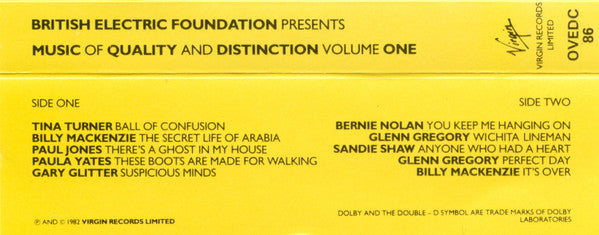 British Electric Foundation : Music Of Quality And Distinction Volume One (Cass, Album, RE, Bla)