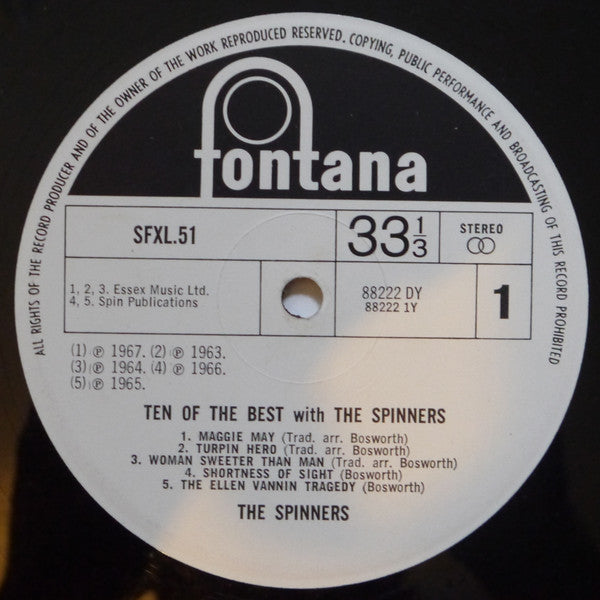The Spinners : Ten Of The Best With The Spinners (LP, Comp)