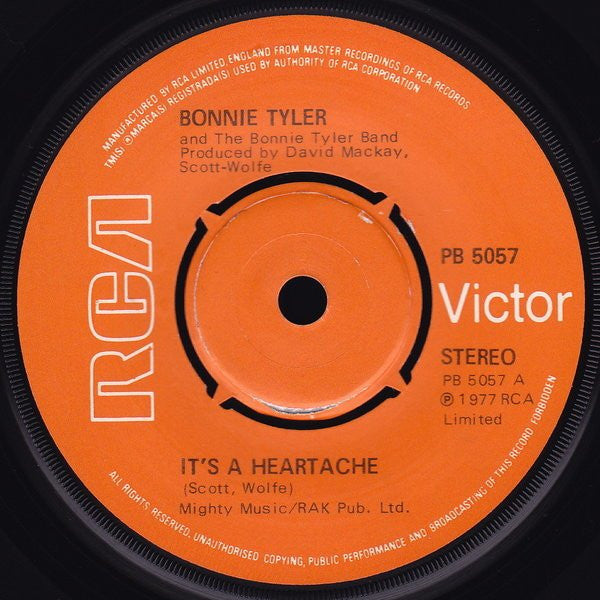 Bonnie Tyler And The Bonnie Tyler Band : It's A Heartache (7", Single, Pus)