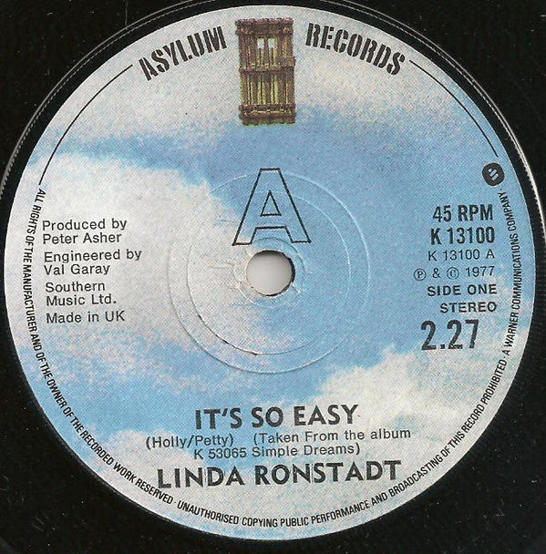 Linda Ronstadt : It's So Easy (7", Single)