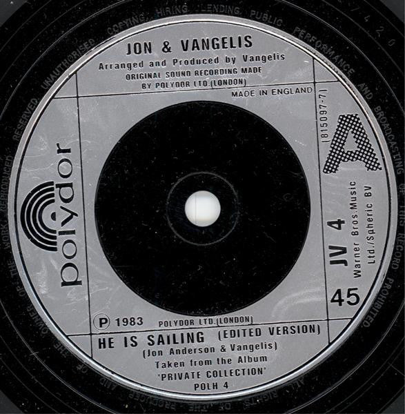 Jon & Vangelis : He Is Sailing (7", Single)