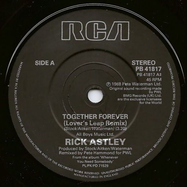 Rick Astley : Together Forever (7", Single, Pap)