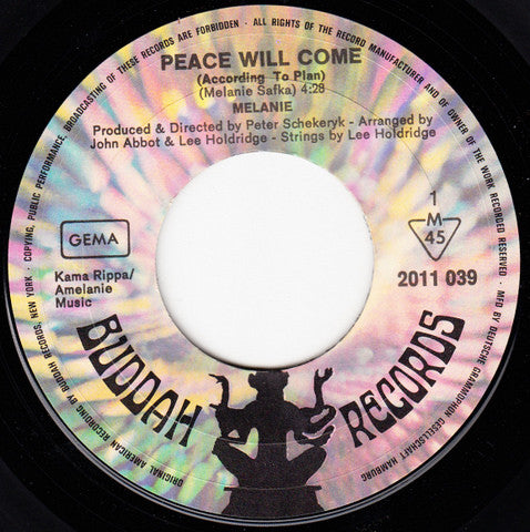 Melanie (2) : Peace Will Come (According To Plan) (7", Single, Mono)