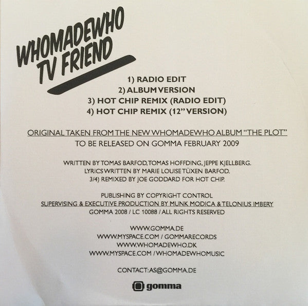 WhoMadeWho : TV Friend (CDr, Single, Promo)