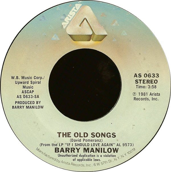 Barry Manilow : The Old Songs (7", Styrene, Ter)