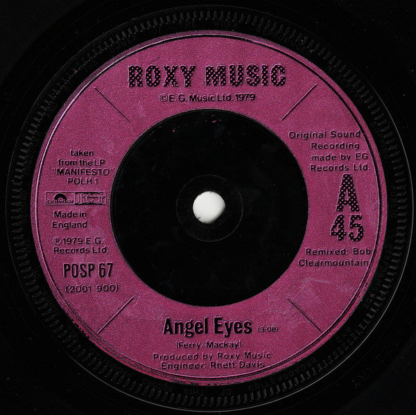 Roxy Music : Angel Eyes (7", Single, Sol)