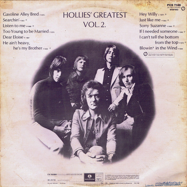 The Hollies : Hollies' Greatest Vol. 2 (LP, Comp)