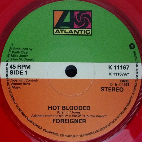 Foreigner : Hot Blooded (7", Single, Red)