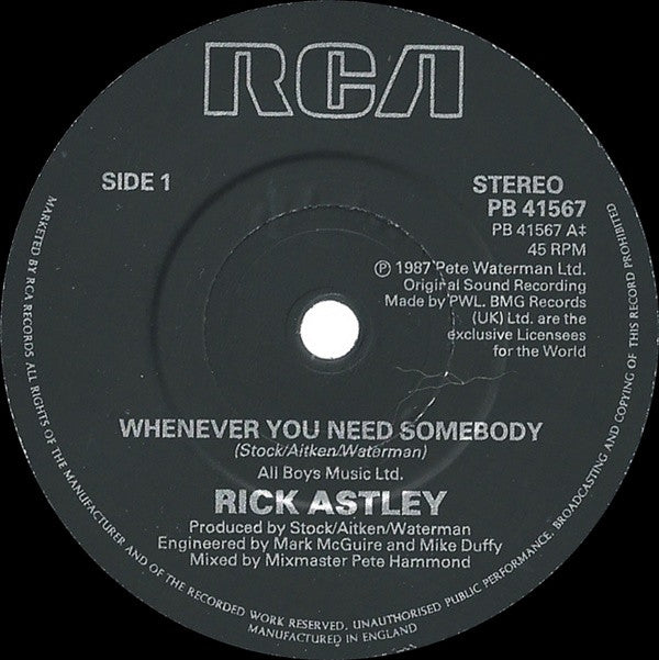 Rick Astley : Whenever You Need Somebody (7", Single)
