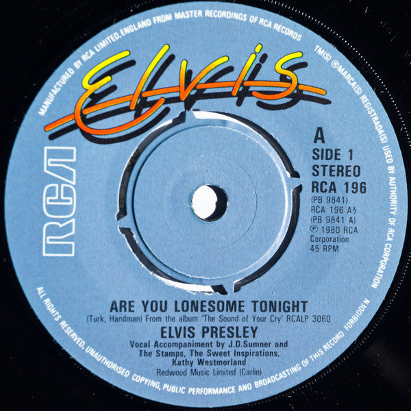 Elvis Presley : Are You Lonesome Tonight? (7", Single)