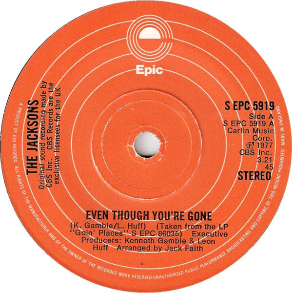 The Jacksons : Even Though You're Gone (7", Single)