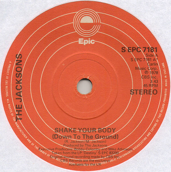 The Jacksons : Shake Your Body (Down To The Ground) (7", Single, Sol)