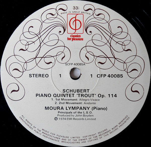 Franz Schubert, Dame Moura Lympany And The London Symphony Orchestra : 'Trout' Quintet (LP, Album)