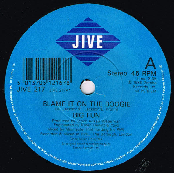 Big Fun : Blame It On The Boogie (7", Single, Pap)