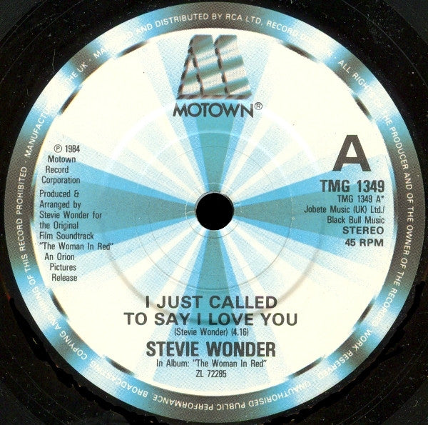 Stevie Wonder : I Just Called To Say I Love You (7", Single, Pap)
